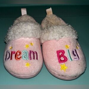 Dream Big Pink Sherpa Baby Girl Slippers Size 2